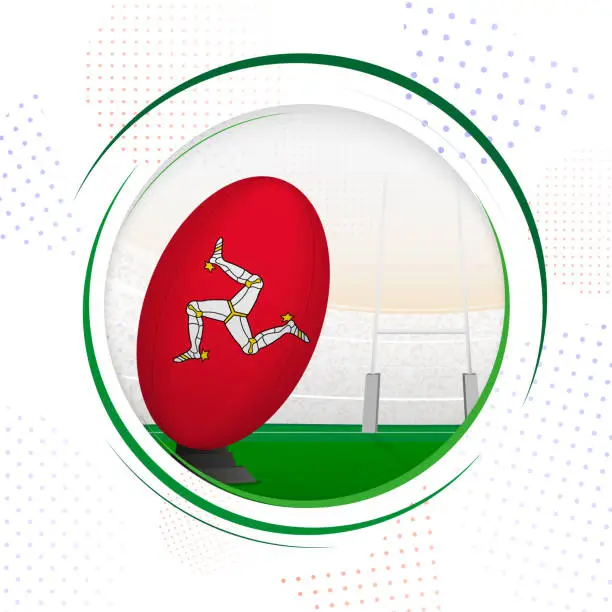 Vector illustration of Flag of Isle of Man on rugby ball. Round rugby icon with flag of Isle of Man.