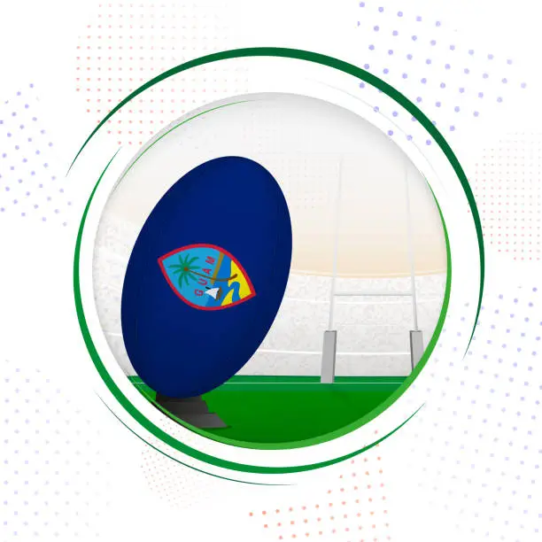 Vector illustration of Flag of Guam on rugby ball. Round rugby icon with flag of Guam.
