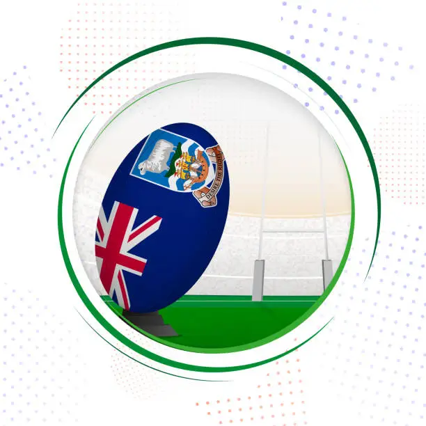 Vector illustration of Flag of Falkland Islands on rugby ball. Round rugby icon with flag of Falkland Islands.