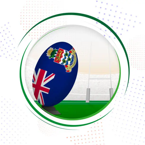 Vector illustration of Flag of Cayman Islands on rugby ball. Round rugby icon with flag of Cayman Islands.