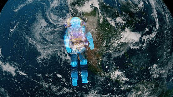 astronaut floating outside earth atmosphere