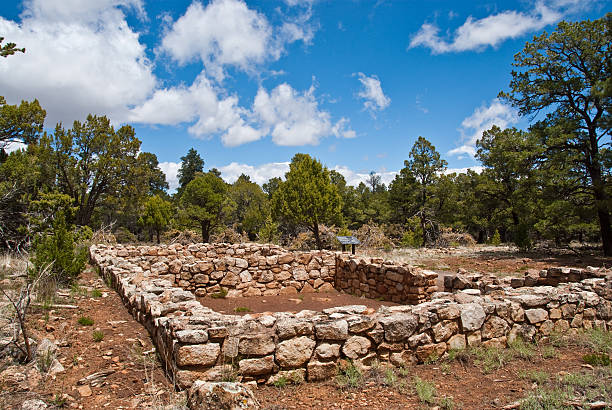 The Sinagua were a pre-Columbian culture that occupied a large area in central Arizona between approximately 500 CE and 1425 CE. These Sinaguan dwelling are located at Walnut Canyon National Monument near Flagstaff, Arizona, USA.