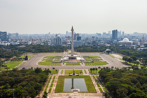 Beautiful view of National Monument (Monas),  the most famous monument in Jakarta, a landmark and also an icon of Jakarta, the capital city of Indonesia