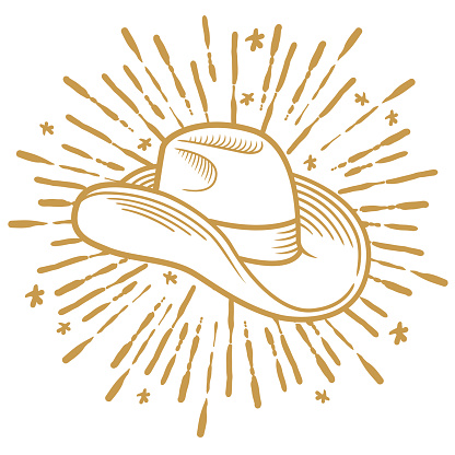 Vector Illustration of a Cowboy Hat Over Gold Rays Hipster Style