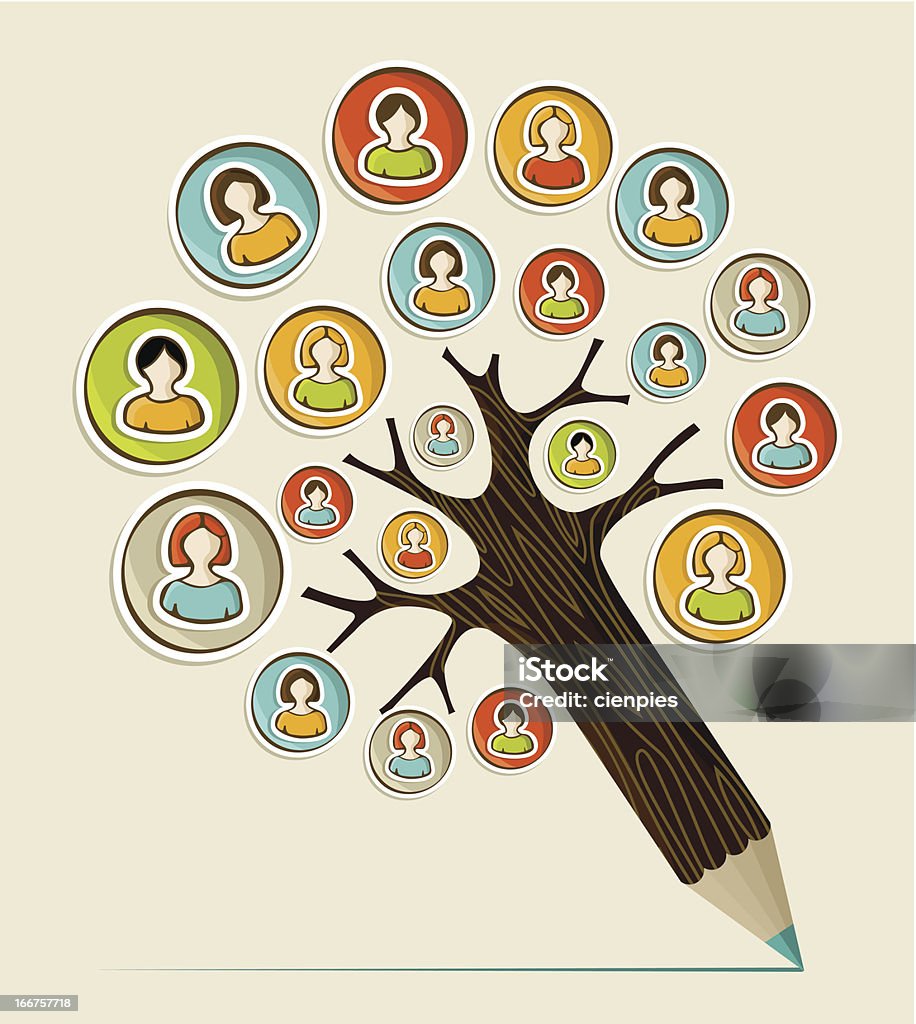 Social media people tree Social media people concept pencil tree. Adult stock vector