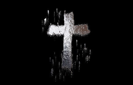 cross painted with drops of metallic paint dripping jesus christ