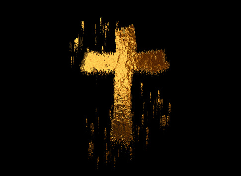 cross painted with drops of gold metallic paint dripping jesus christ