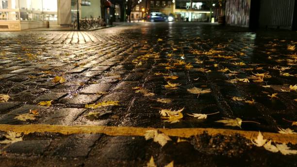 istock Empty Cobbled Street in London at Night 1667614480