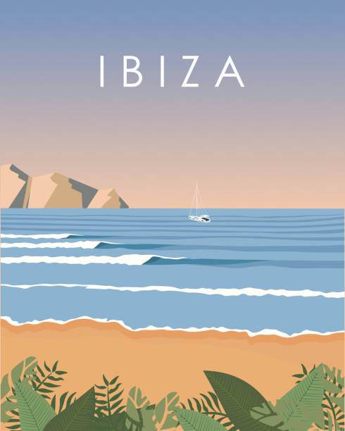 ibiza reiseplakat - ibiza town stock-grafiken, -clipart, -cartoons und -symbole