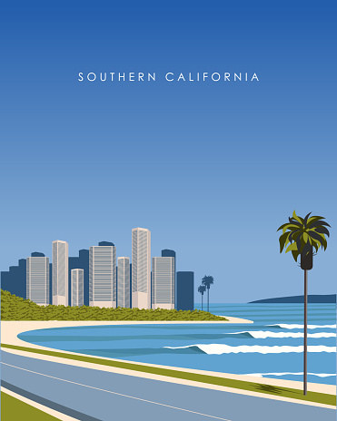 Vector illustration Southern California. Design for poster, banner, postcard. Tourism, travel.