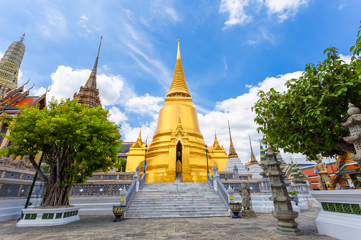 Wat Phra Kaeo, Temple of the Emerald Buddha and the home of the Thai King. Wat Phra Kaeo is one of Bangkok's most famous tourist sites and it was built in 1782 at Bangkok, Thailand.