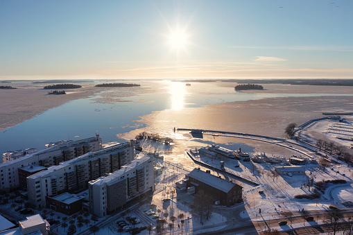 Winter sunlight over lake Mälaren in the city of Västerås.
