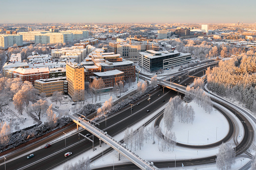 View of Solna municipality outside Stockholm on a winter morning.