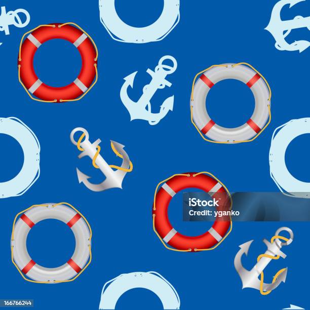 Anchor Szablon I Lifebuoy Bezszwowe Wzór Morskie Theme - Stockowe grafiki wektorowe i więcej obrazów Rejs