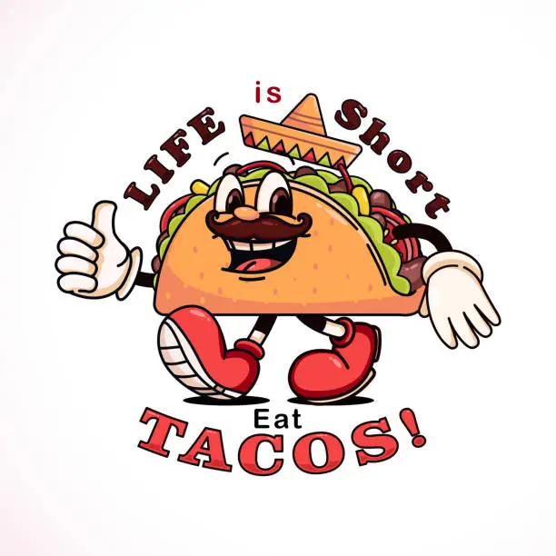 Vector illustration of Mexican food tacos with cartoon mascots. Perfect for logos, mascots, t-shirts, stickers and posters