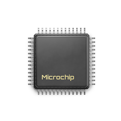 Top view of computer microchip isolated on white background