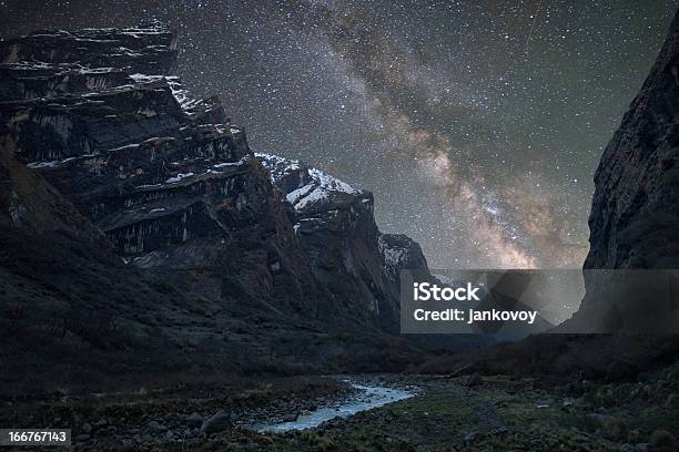 La Vía Láctea Sobre La Himalayas Foto de stock y más banco de imágenes de Annapurna - Annapurna, Asia, Barranco