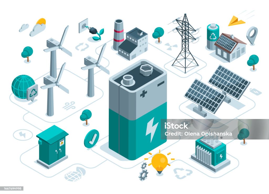 Concept d’énergie verte - clipart vectoriel de Perspective isométrique libre de droits Concept d’énergie verte - clipart vectoriel de Perspective isométrique libre de droits