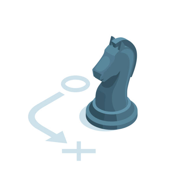 isometric chess horse isometric chess horse in color on white background, business strategy or plan three dimensional chess stock illustrations