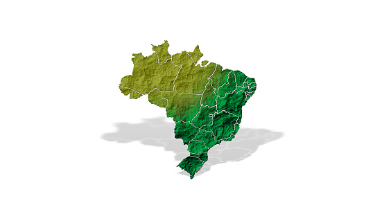 3D illustration of topographic map of Brazil