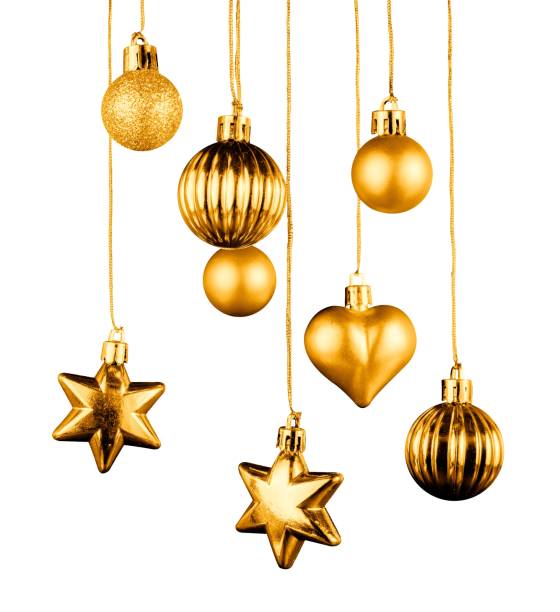 istock hanging gold Christmas balls ornament 1667714659