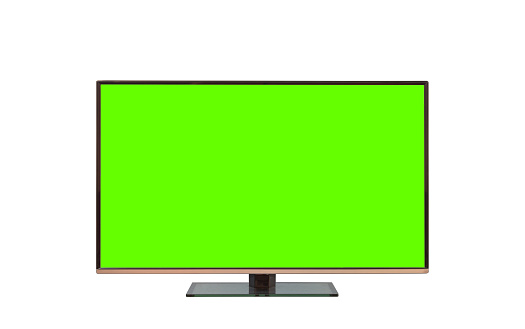 4K modern flat screen lcd TV or oled, green screen blank HD monitor mockup with clipping path isolated on white background.