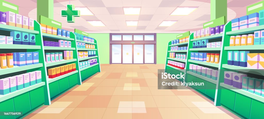 Medical Pharmacy Shop Interior Vector Illustration Stock Illustration ...
