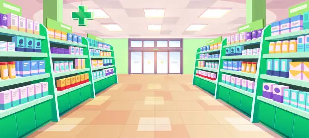 Vector illustration of Medical pharmacy shop interior vector illustration