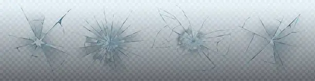 Vector illustration of Realistic set of glass cracks
