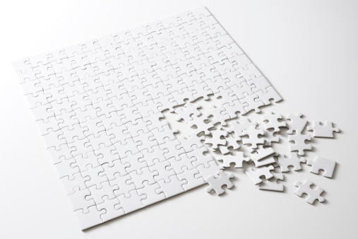 Blank square Jigsaw puzzle isolated on white background.