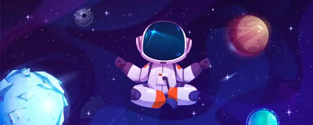 Vector illustration of Cartoon astronaut sit in space vector illustration