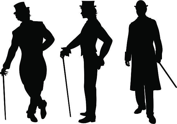 тень трех мужчин - эдвардианский стиль stock illustrations