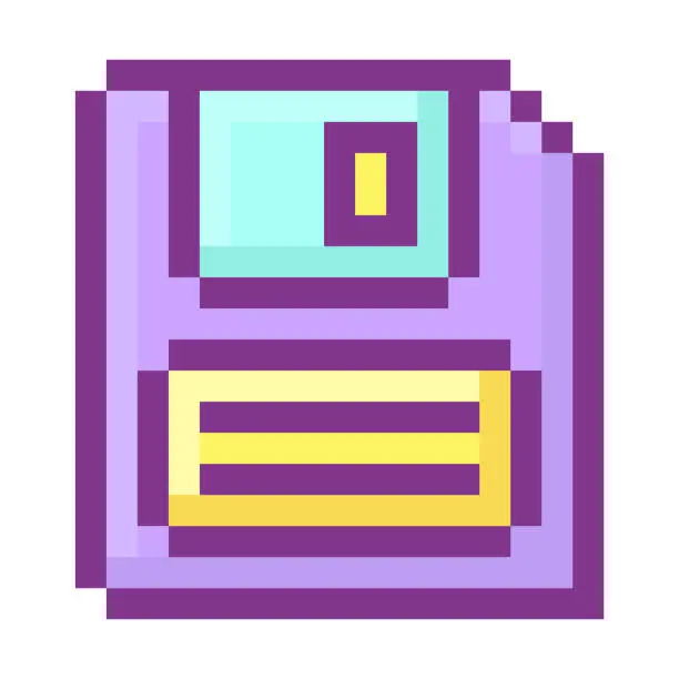 Vector illustration of y2k pixel floppy disk, old computer interface, retro pc elements, 1990s 2000s style, pixel art, nostalgia, vector illustration