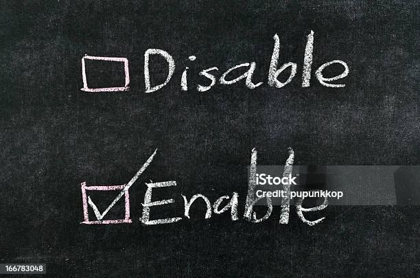 Checking Enable On Blackboard Stock Photo - Download Image Now - Activity, Chalk - Art Equipment, Chalkboard - Visual Aid