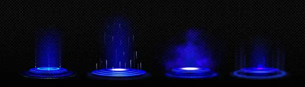 Vector illustration of Neon light technology effect circle portal podium