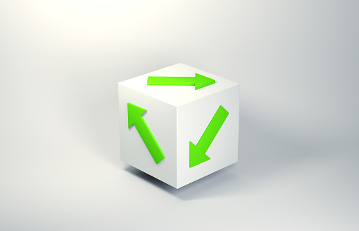 Recycling concept, 3d render futuristic cube with recycling symbol