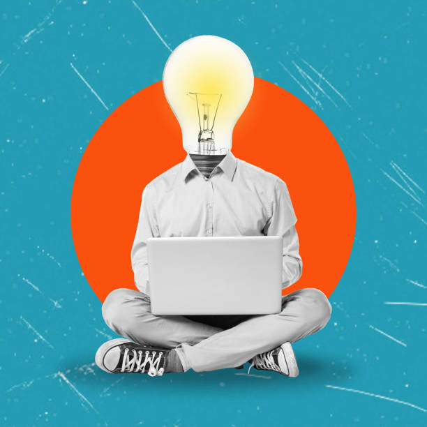 istock A man with an electric light bulb instead of his head working on a laptop while sitting in a lotus position. 1667874793