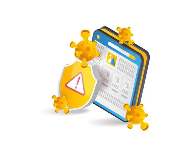 Vector illustration of The web page is infected with a malware virus