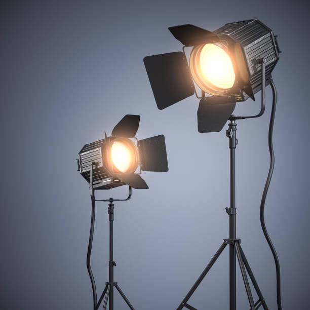 istock Spotlight studio lighting equipment for photography or videography on grey backgound. 1667889667