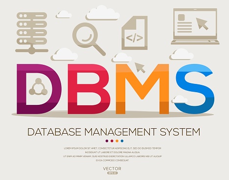 DBMS _ Database Management System, letters and icons, and vector illustration.