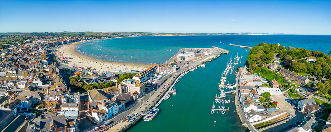 Panorama over Weymouth beach and harbour