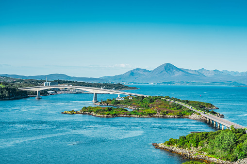 Drone view of Skye Bridge at Isle of Skye - Scotland