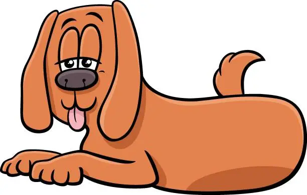 Vector illustration of cartoon brown dog character lying down and resting