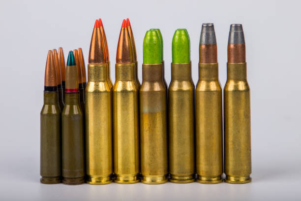 istock Bullets in a row on a gray background. Studio shot. 1667991190