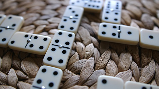 Domino Tiles on the Table After Finished Game of Dominoes
