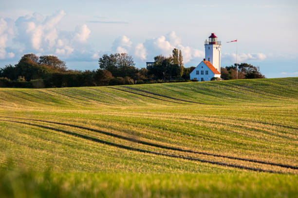 istock View across a field to the Gedser Odde lighthouse, Denmark 1668010416