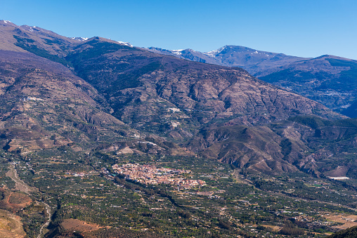 Villages of the Alpujarra of Granada in the foothills of Sierra Nevada, Orgiva, Cañar, Carataunas, Soportujar, Pampaneira, Bubion and Capileira, under the summit of Mulhacen.
