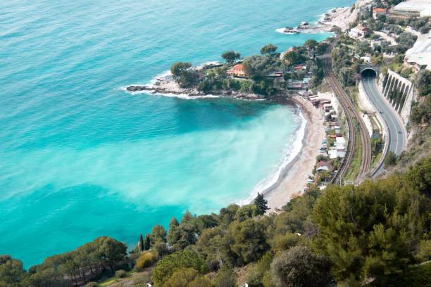 istock a train is approaching the coast from a high cliff in the distance 1668052119
