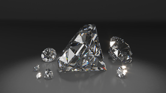 opulent diamond on black background,The sale of fine jewelry as a wedding gift or exchange, 3d rendering