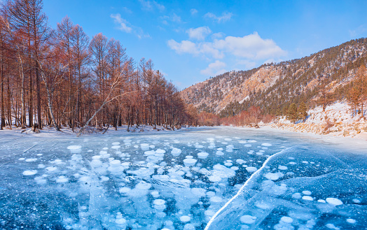 The Goloustnaya river in winter sunny day - Siberia, Irkutsk region